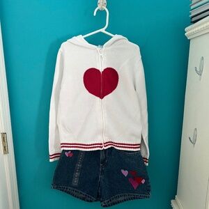 Gymboree sweater with matching Old Navy jean shorts